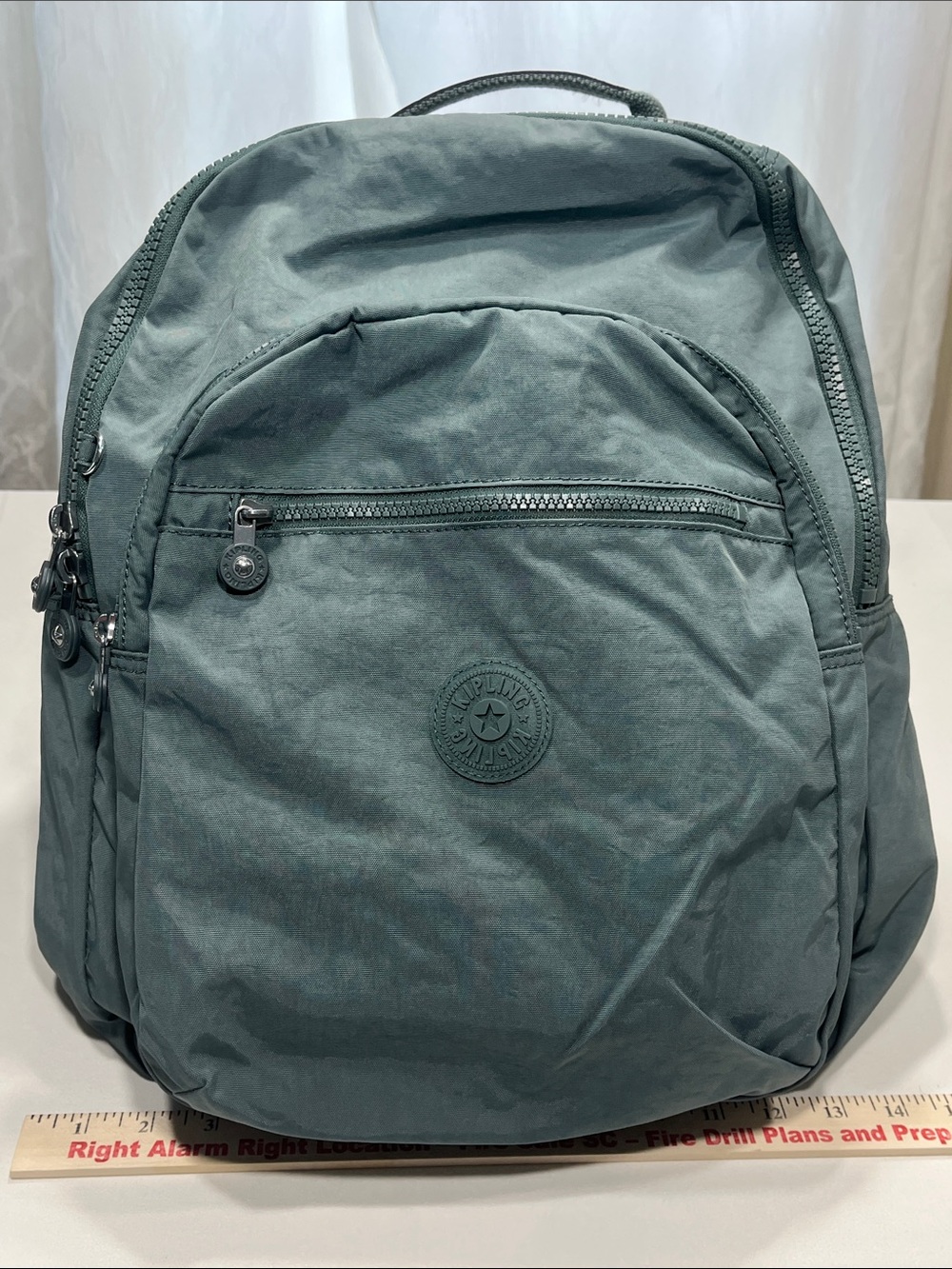 Kipling Gray Green Nylon Backpack Laptop School Travel Bookbag